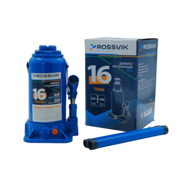 Домкрат бутылочный ROSSVIK V16, г/п 16,0 т, 225-425 мм, синий